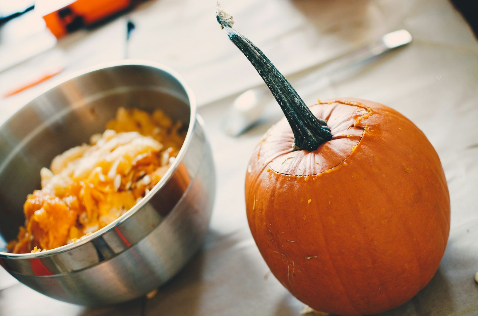 Carving a pumpkin