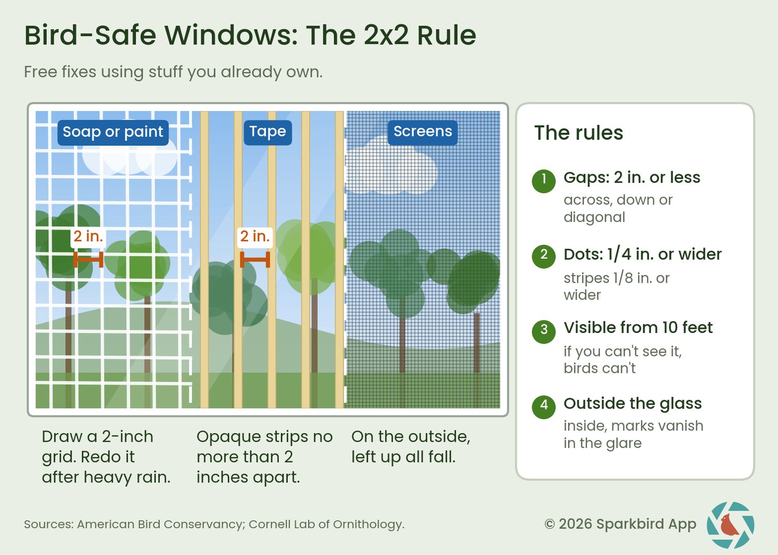 2x2 rule for window decals to prevent bird crashes