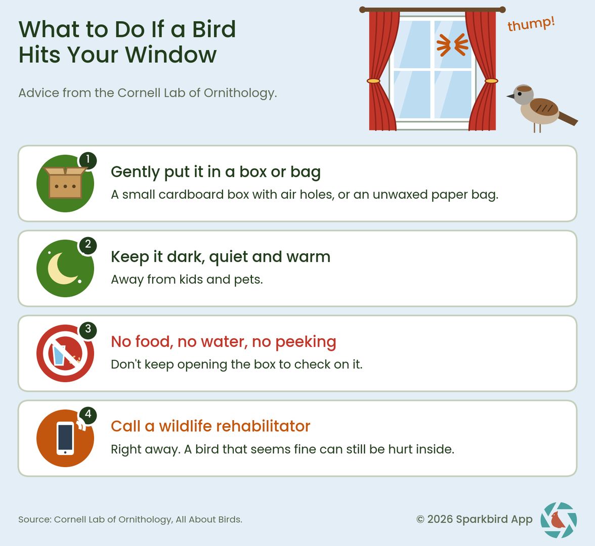 infographic explaining what to do if a bird hits your window